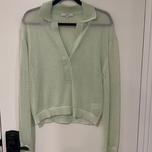 Tibi size large, mint green mesh, long sleeve, V-neck top